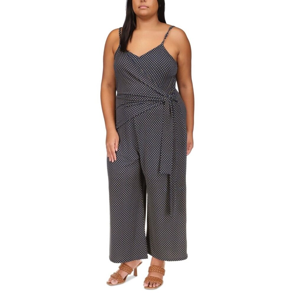 Michael Kors Plus Size 2X Printed Side-Tie Jumpsuit Navy Blue MSRP $165